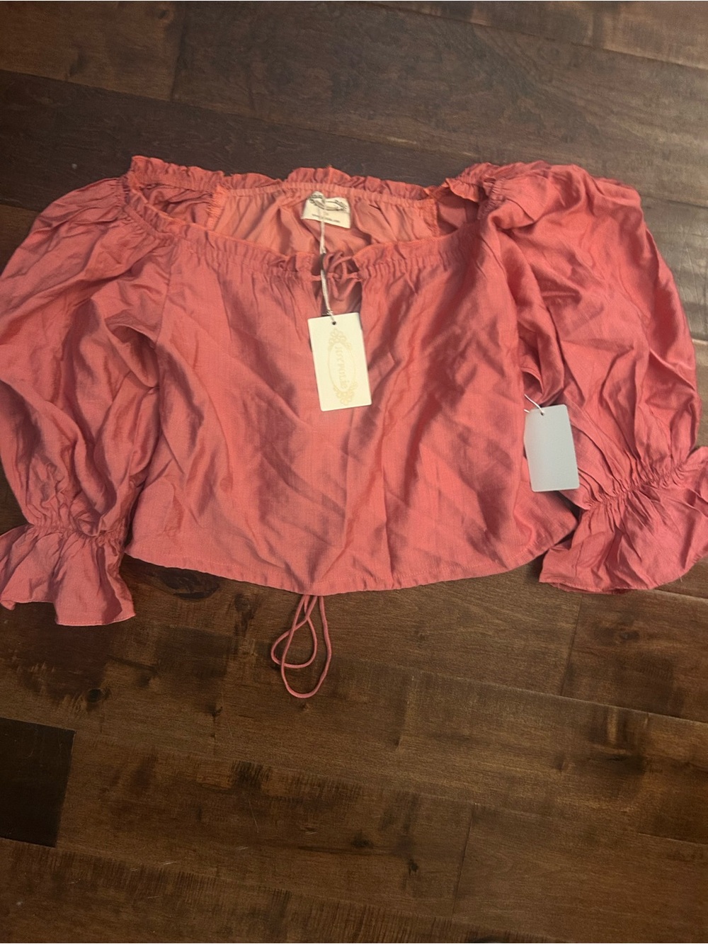 Joyfolie Coral Off-Shoulder Peasant Blouse